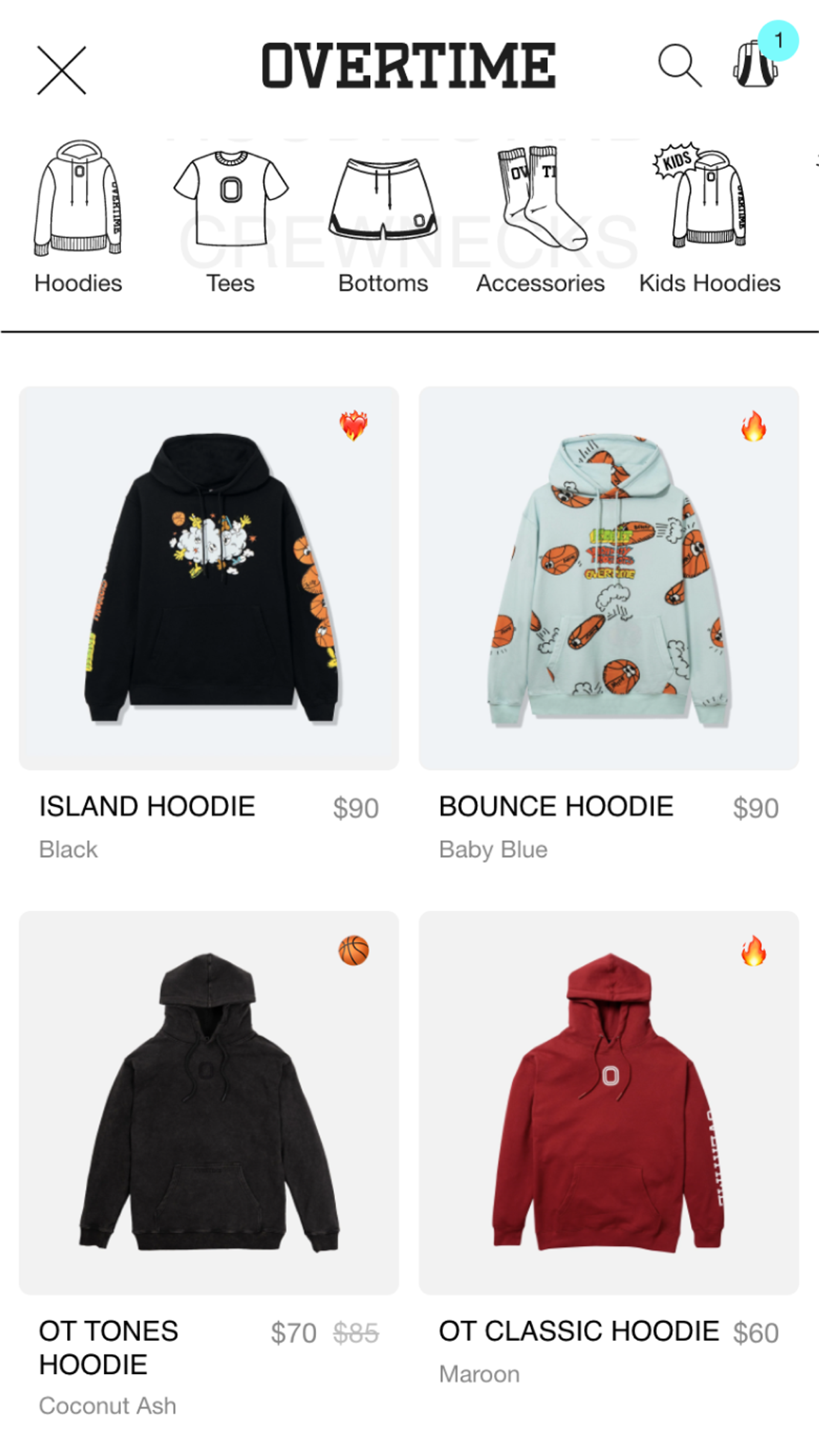 Mobile screenshot of Overtime's PLP with visual filters