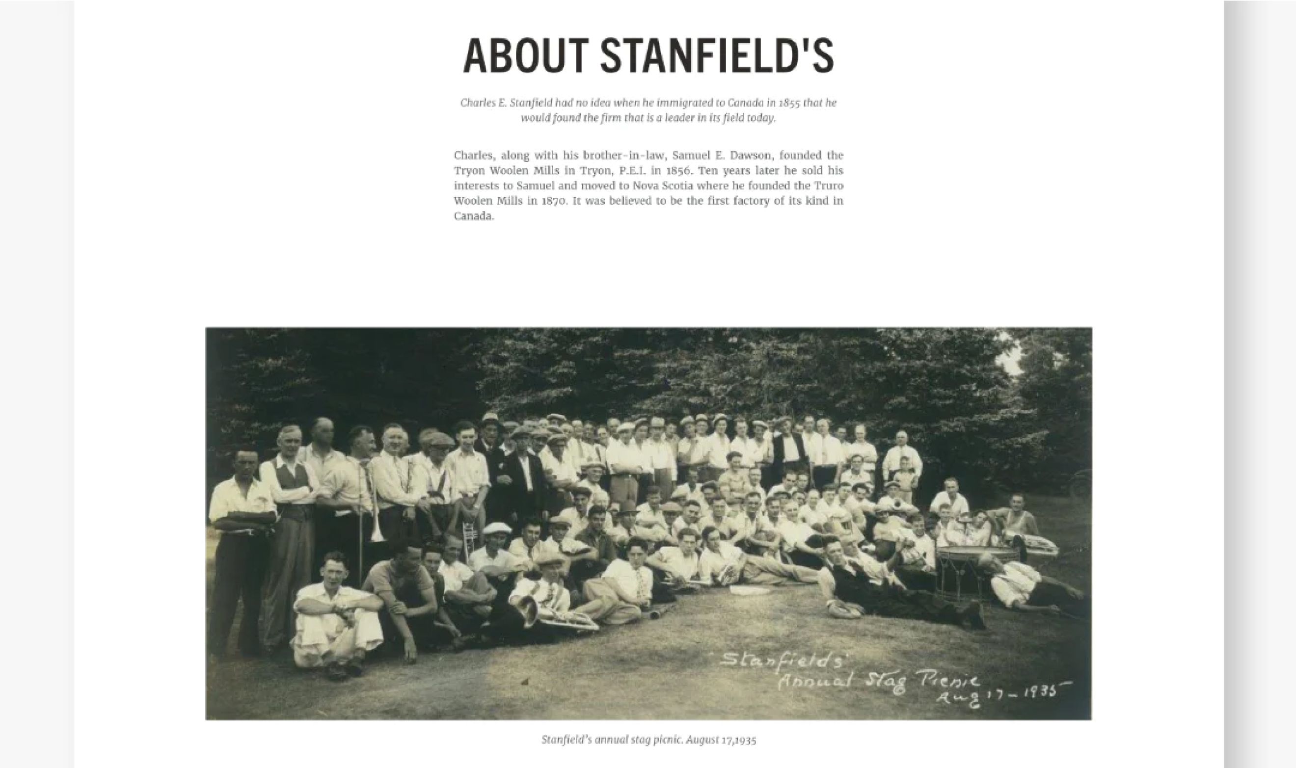 Desktop screenshot of Stanfield's About page