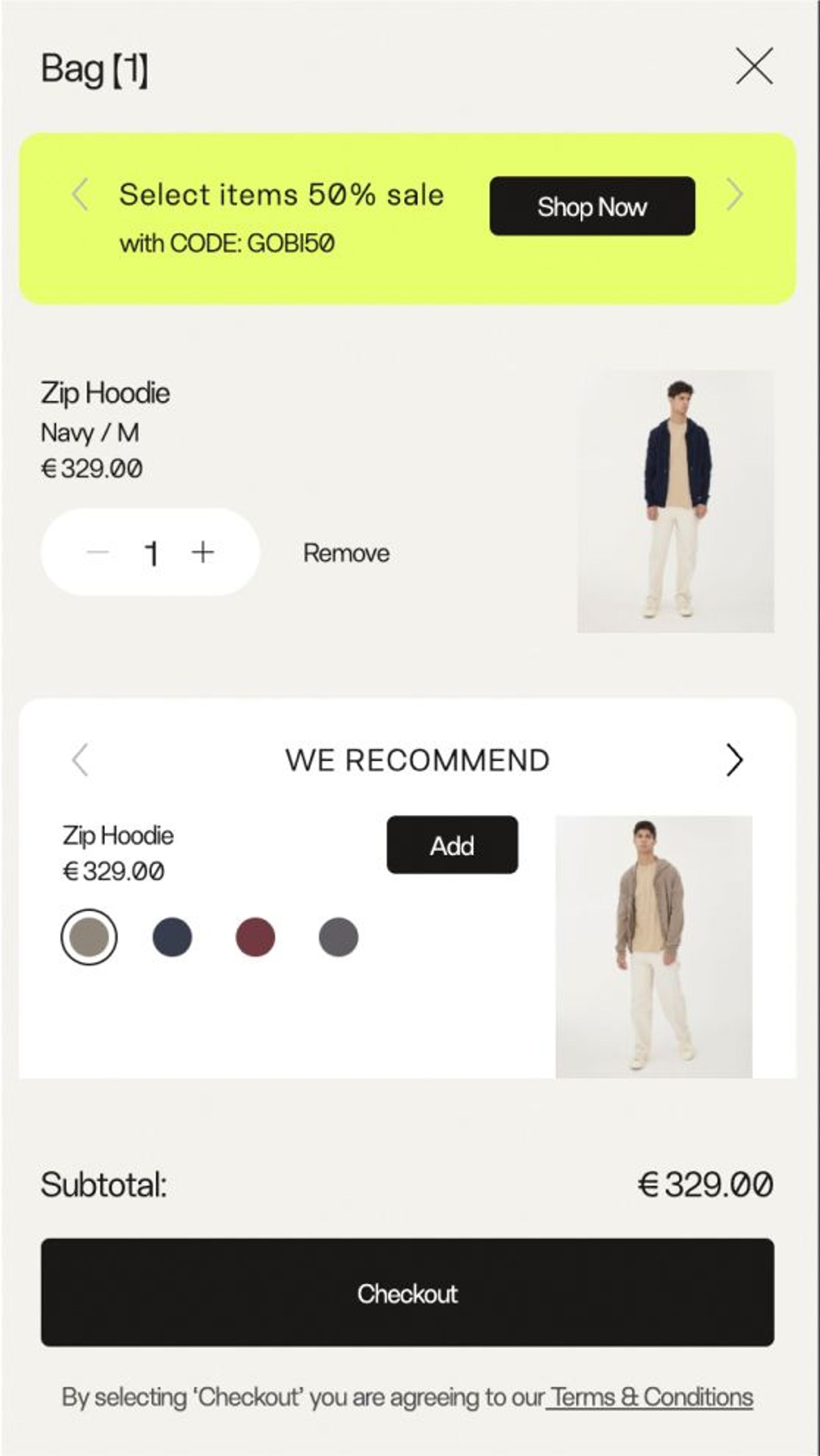 Mobile cart design for Gobi's website