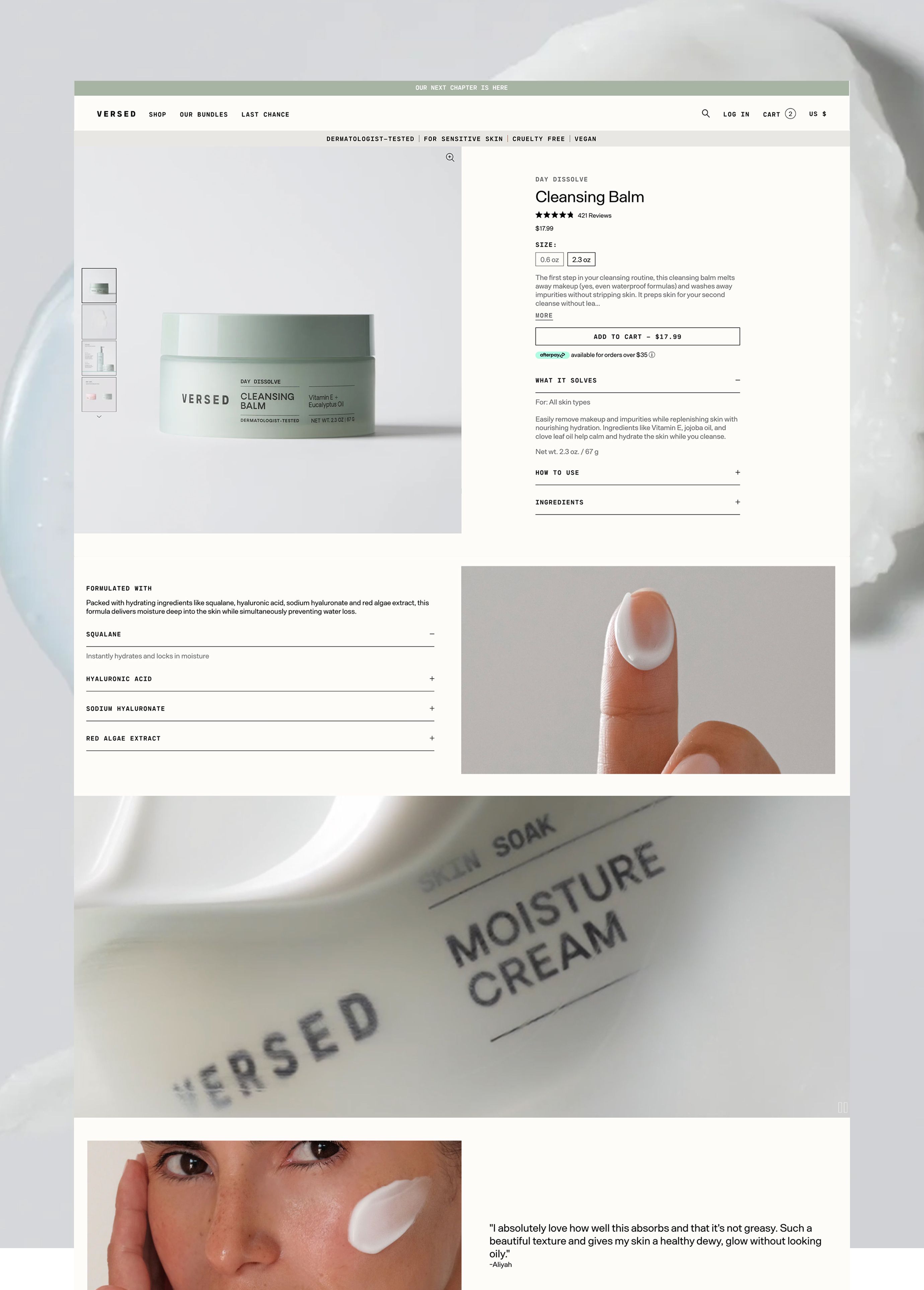 Desktop Screenshot of Versed Product Details Page