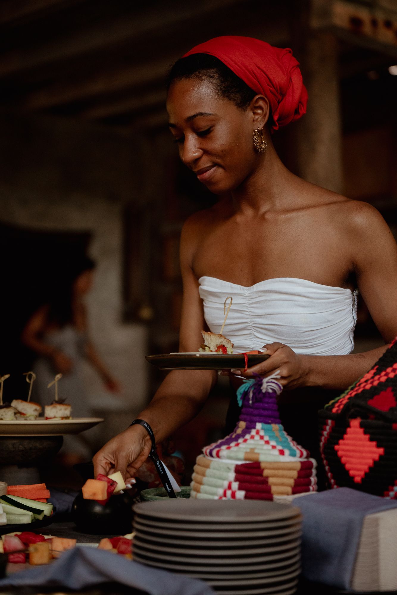 Danielle grabbing a snack at the resort restaurant