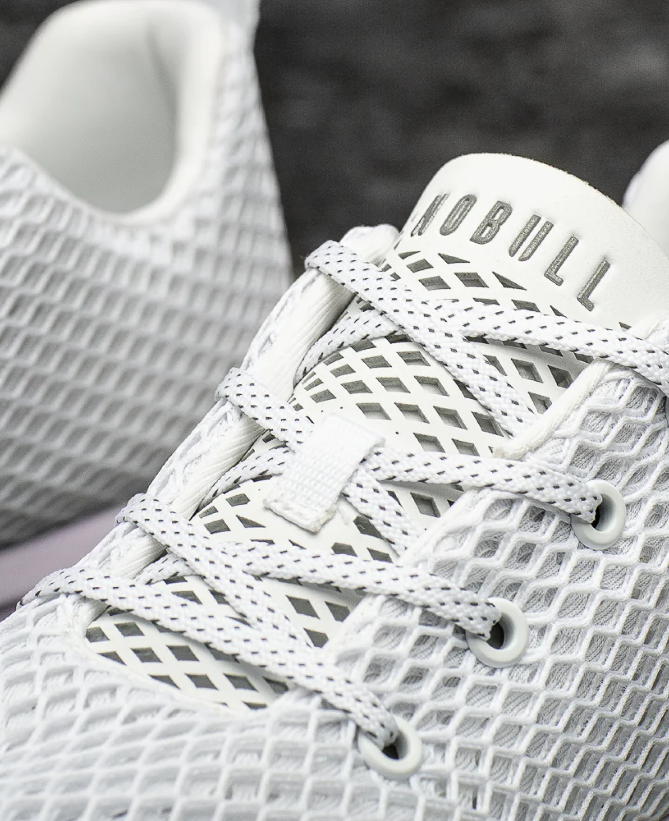 close up of Nobull white sneakers