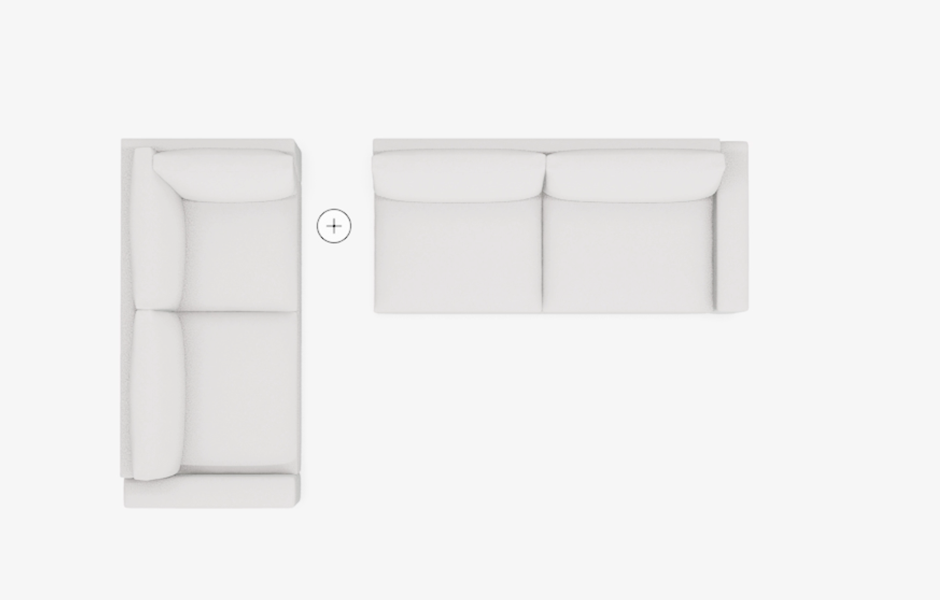 Modular sofa builder showing + sign where modules can be added
