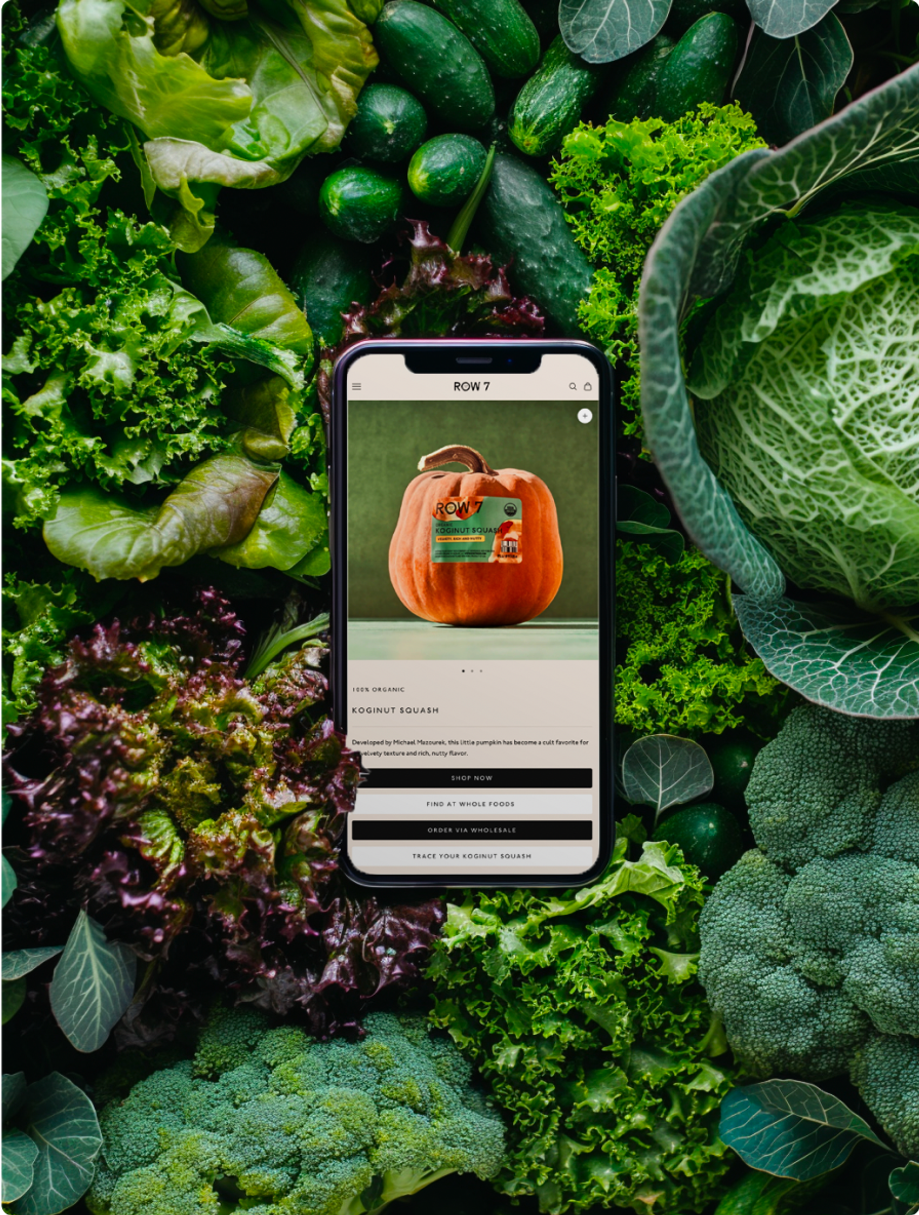 Phone sitting on vegetables