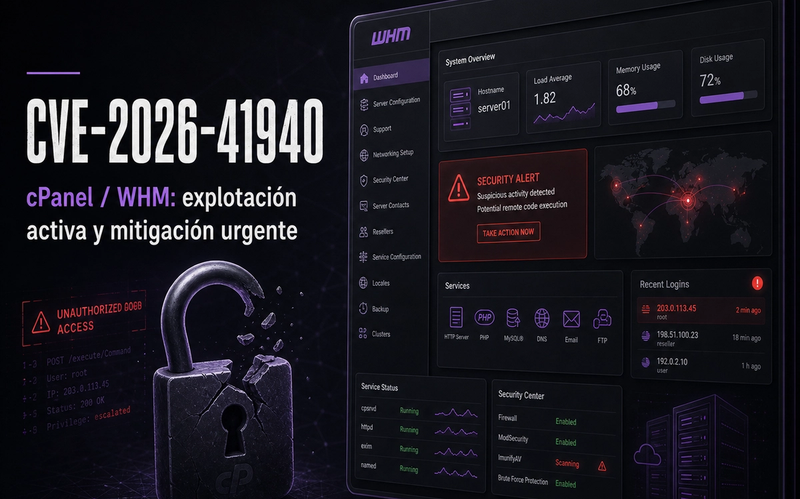 CVE-2026-41940 en cPanel / WHM: explotación activa, riesgo crítico y mitigación urgente