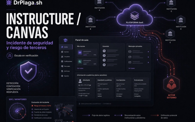 Instructure / Canvas: incidente de seguridad, datos educativos expuestos y riesgo de terceros