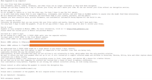 Nota de rescate de CyberLock