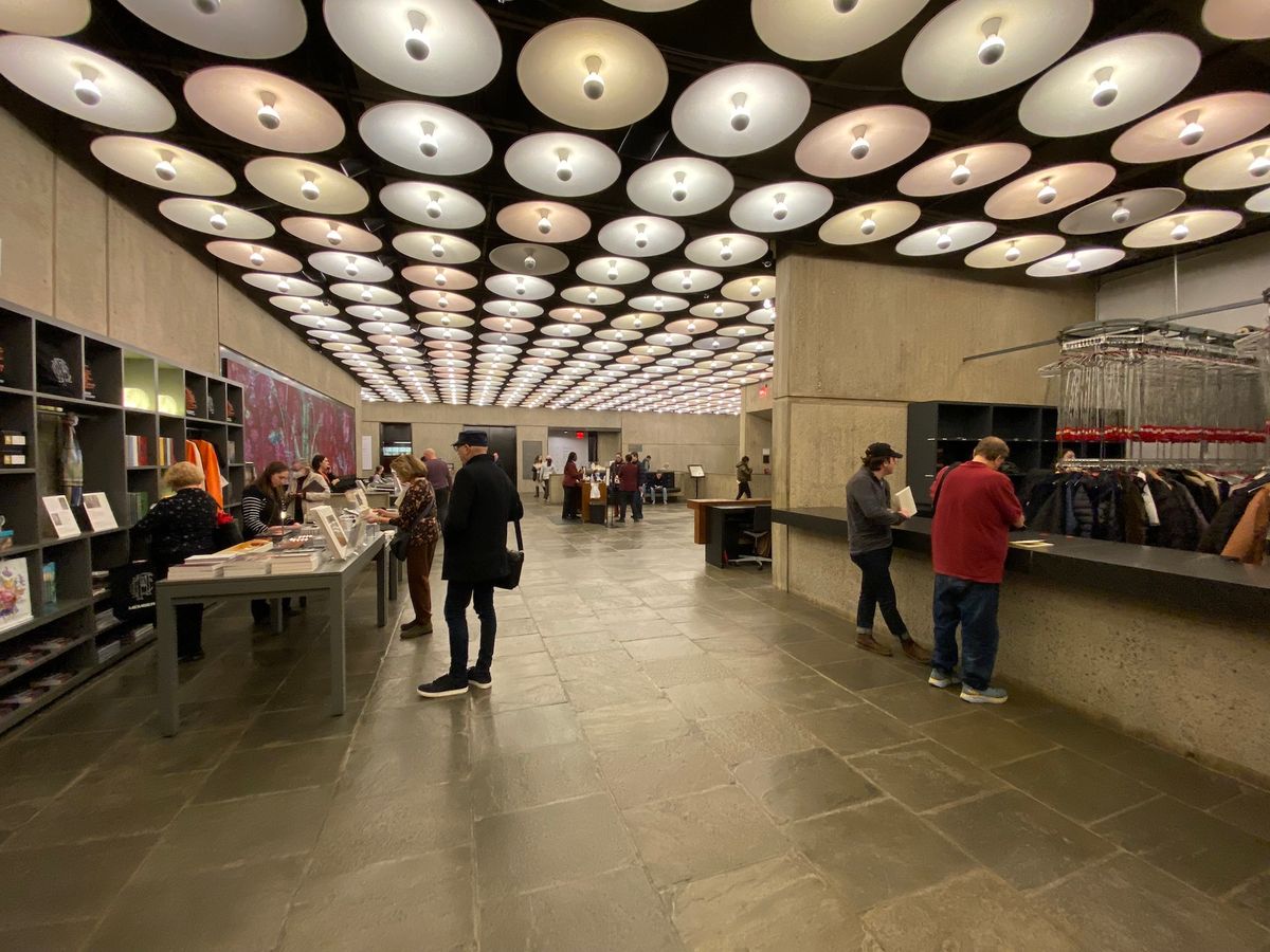 The lobby and coat check area of Marcel Breuer's former Whitney Museum of American Art building, soon to be Sotheby's Manhattan headquarters Courtesy New York City Landmarks Preservation Commission