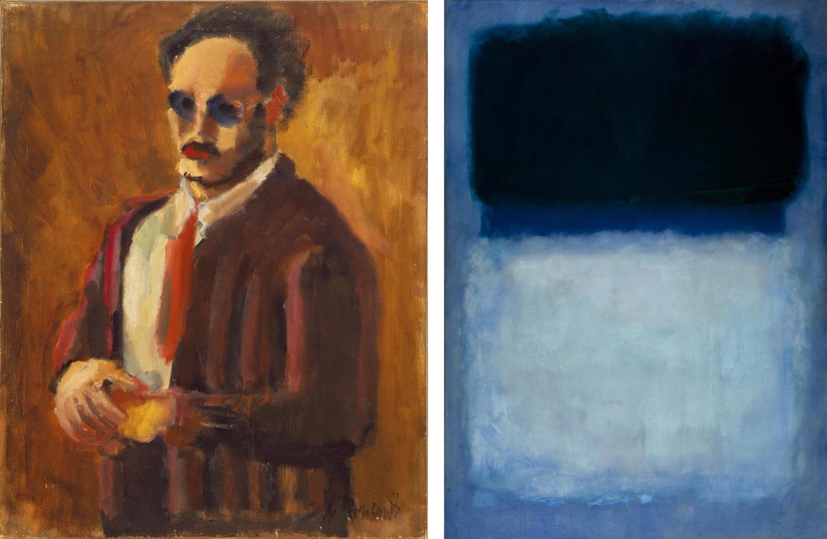 Mark Rothko's Self-Portrait (1936) and Green on Blue (Earth-Green and White) (1956)
© 1998 Kate Rothko Prizel and Christopher Rothko; ADAGP, Paris, 2023