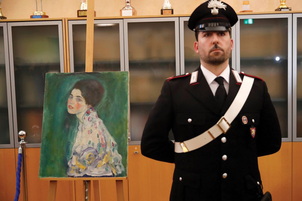 Gustav Klimt’s Portrait of a Lady (1916-17) was found inside a bag by gardeners clearing ivy from a wall at the Ricci Oddi gallery in Piacenza, Italy, in December 2019. It had been missing for 20 years © Rex Shutterstock