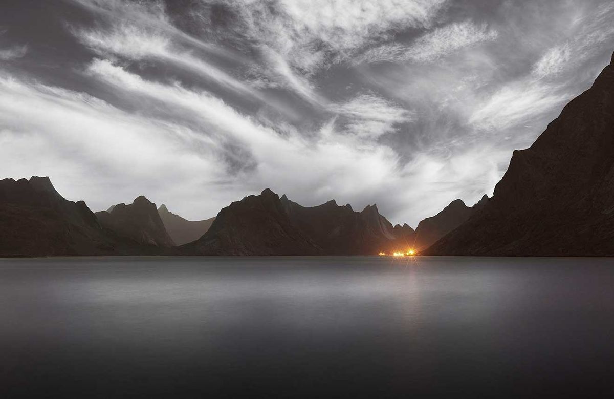Michael Najjar created rising seas (above) by reconstructing dozens of photographs so that the mountain peak line matches the graph of global warming, tracking temperatures from 1850 on the far left up to projections of a 4°C rise in 2100 on the extreme right
Courtesy the artist
