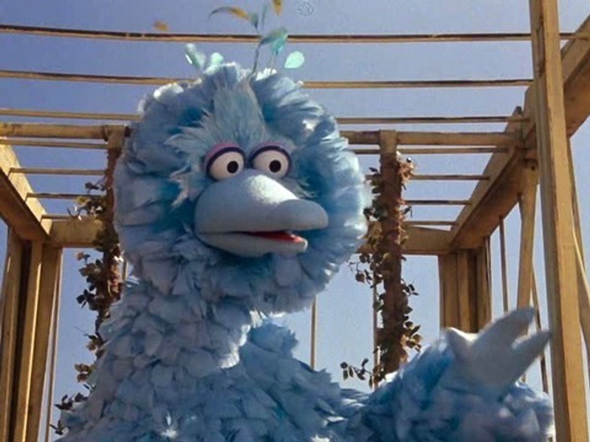 A blue dyed Big Bird in the 1985 film Follow That Bird 
