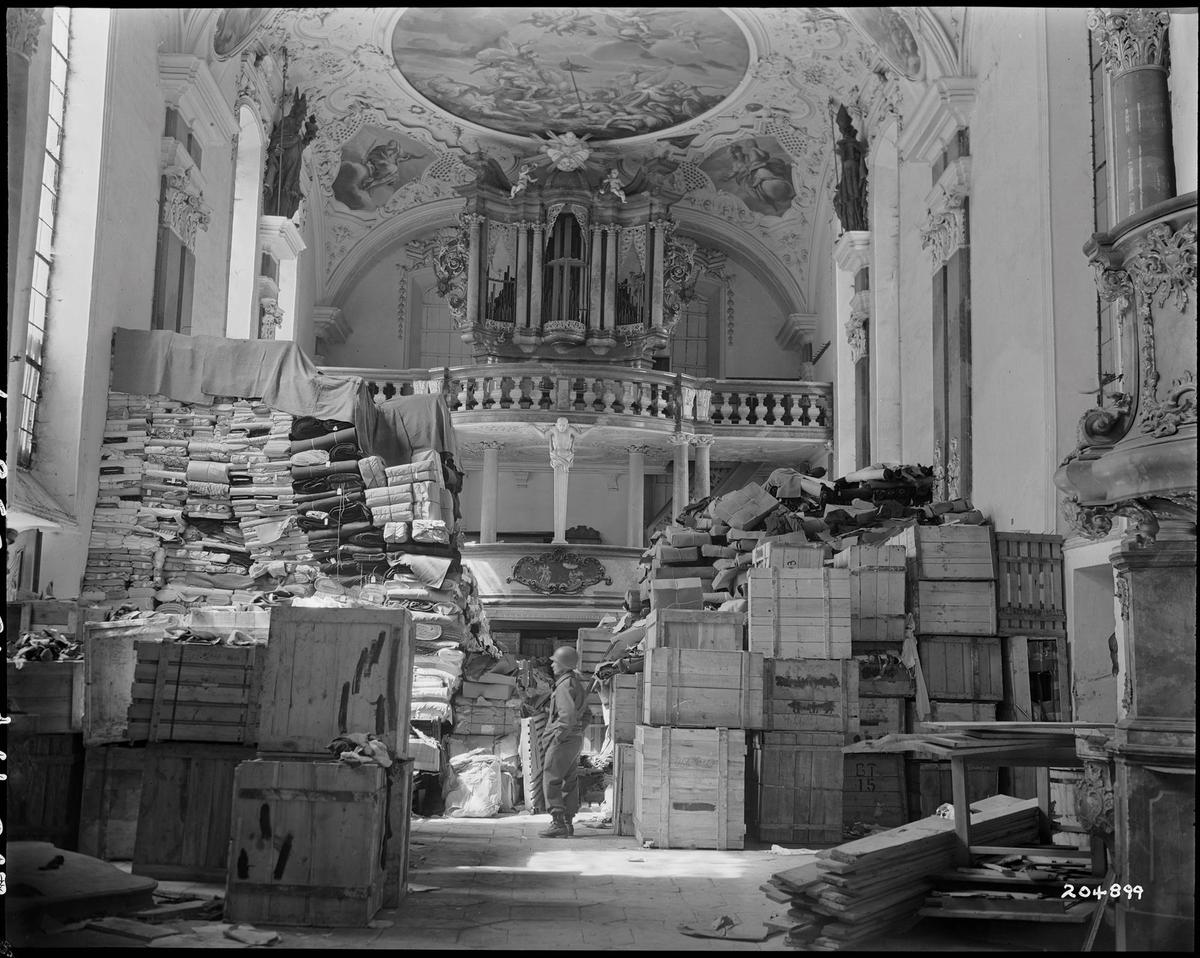 At the end of the Second World War, Nazi loot was found in various locations, such as this church near Nuremberg National Archives and Records Administration