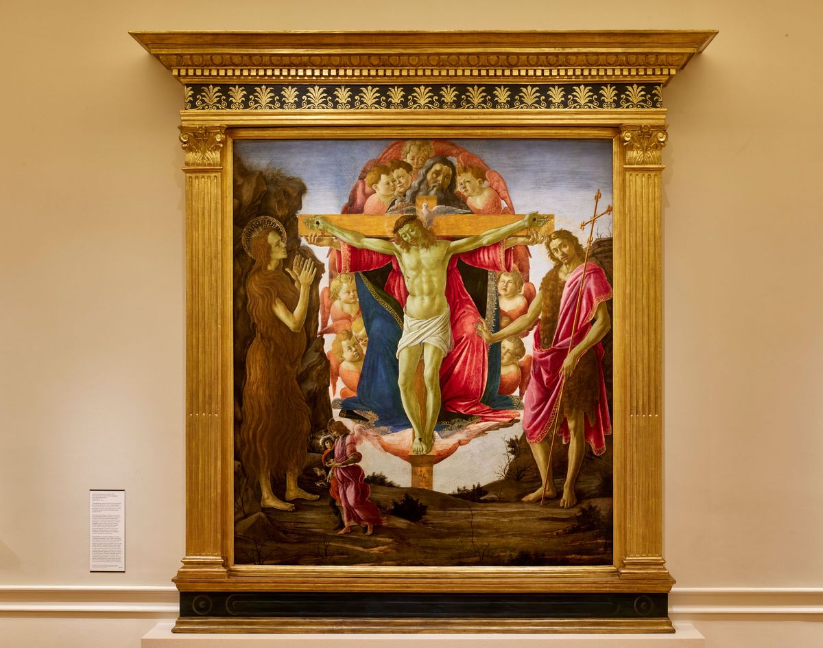 Sando Botticelli's restored altarpiece The Trinity with Saints Mary Magdalene and John the Baptist (around 1491-94) at the newly refurbished Courtauld Gallery © The Courtauld. Photo © David Levene