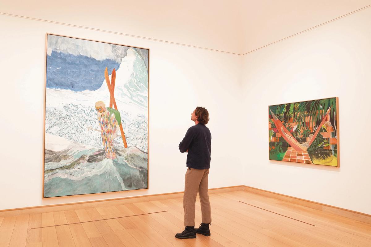 Snow and sun: Doig’s work Alpinist (2019-22) (left) illustrates his connection to northern landscapes and his lifelong love of skiing, while Alice at Boscoe’s (2014-23), draws on his time in Trinidad
Photo: Fergus Carmichael