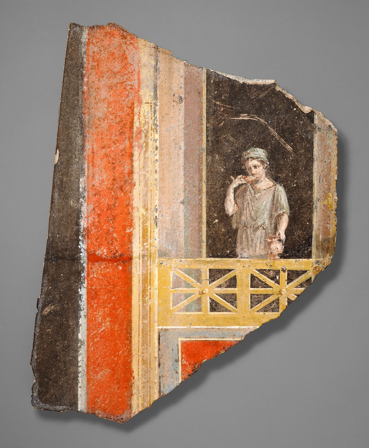 Unknown artist, Fresco Fragment: Woman on a Balcony, 10BC-AD14 
The J. Paul Getty Museum, Villa Collection, Malibu, California, Gift of Barbara and Lawrence Fleischman