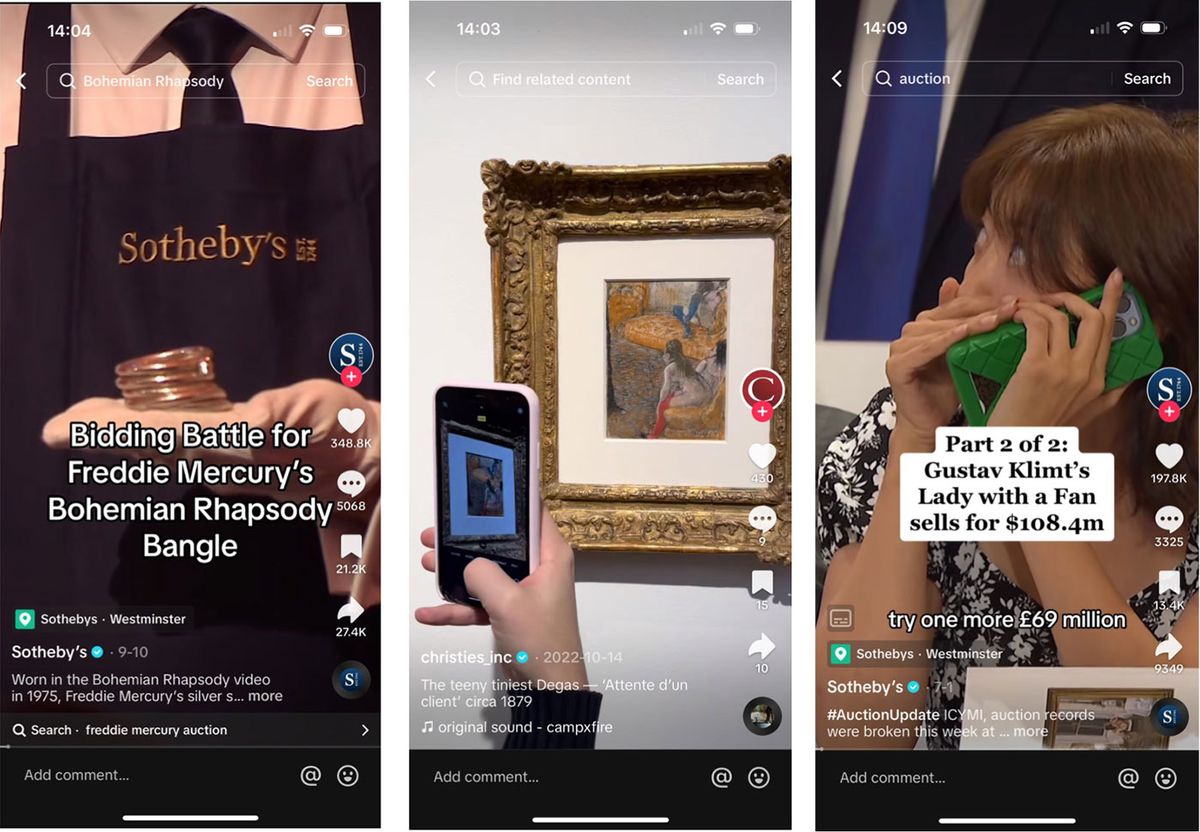 Both Sotheby's and Christie's have found that bidding battles and artworks with back stories have helped boost their TikTok followers
