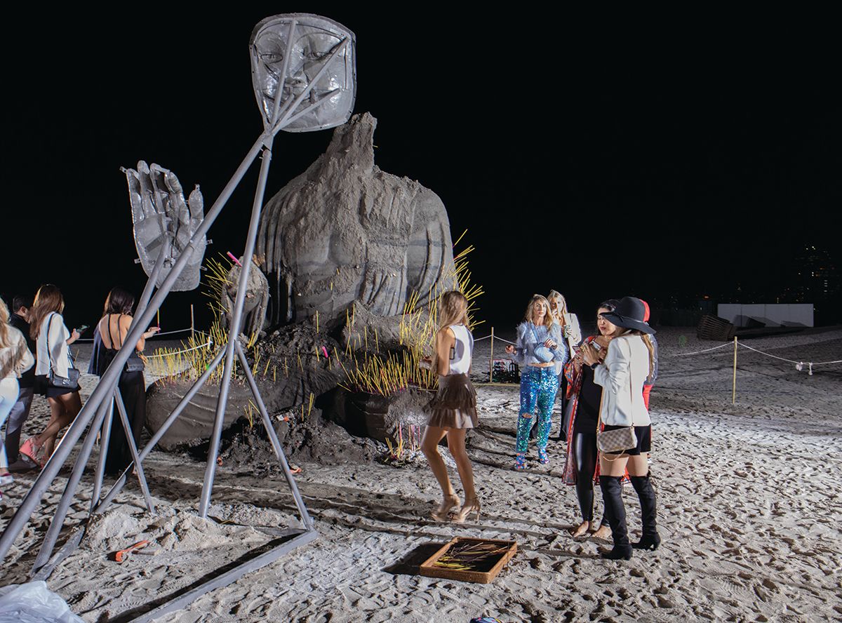 Incense and canapés: Zhang Huan’s beach buddhas opened the Faena Festival © David Owens