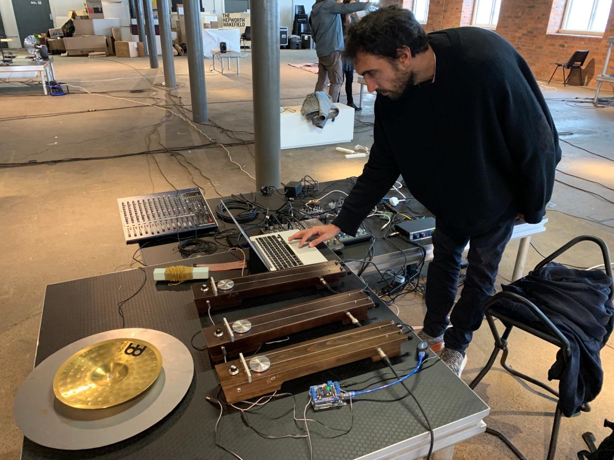 Tarek Atoui preparing his Shuffle Orchestra piece at the inaugural Yorkshire Sculpture International festival Gareth Harris