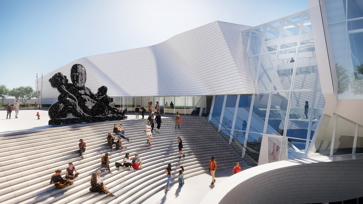 Rendering of Of many waters… (2022) by Sanford Biggers on the sculpture terrace of the Orange County Museum of Art, opening to the public in October 2022 Credit: Morphosis