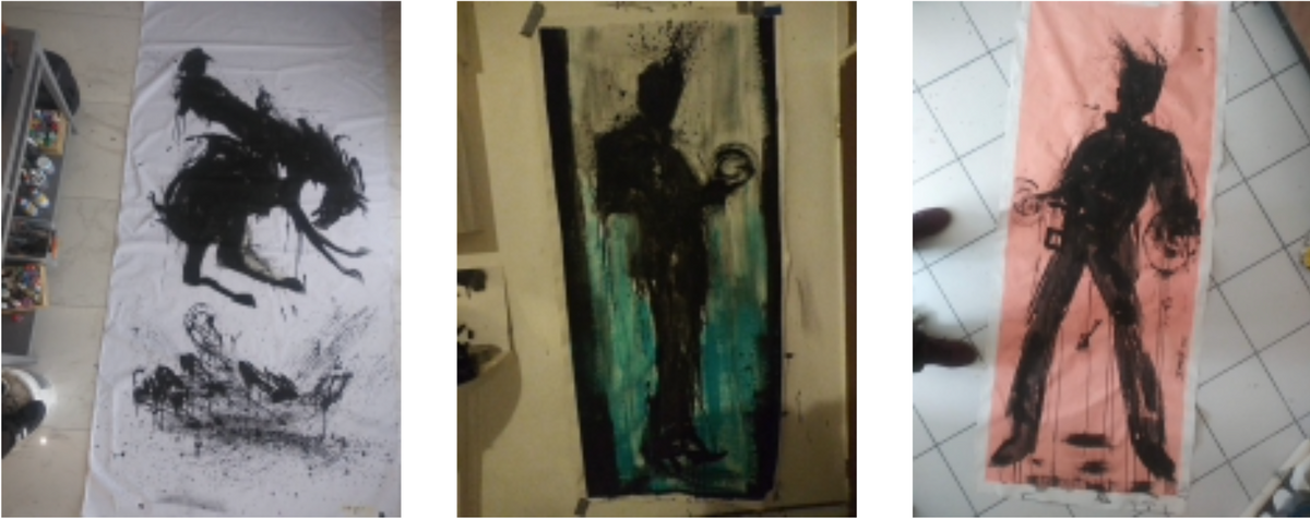 Pictures of Harrington’s forgeries in progress, featuring Richard Hambleton’s Shadowman. Courtesy, the United States Department of Justice