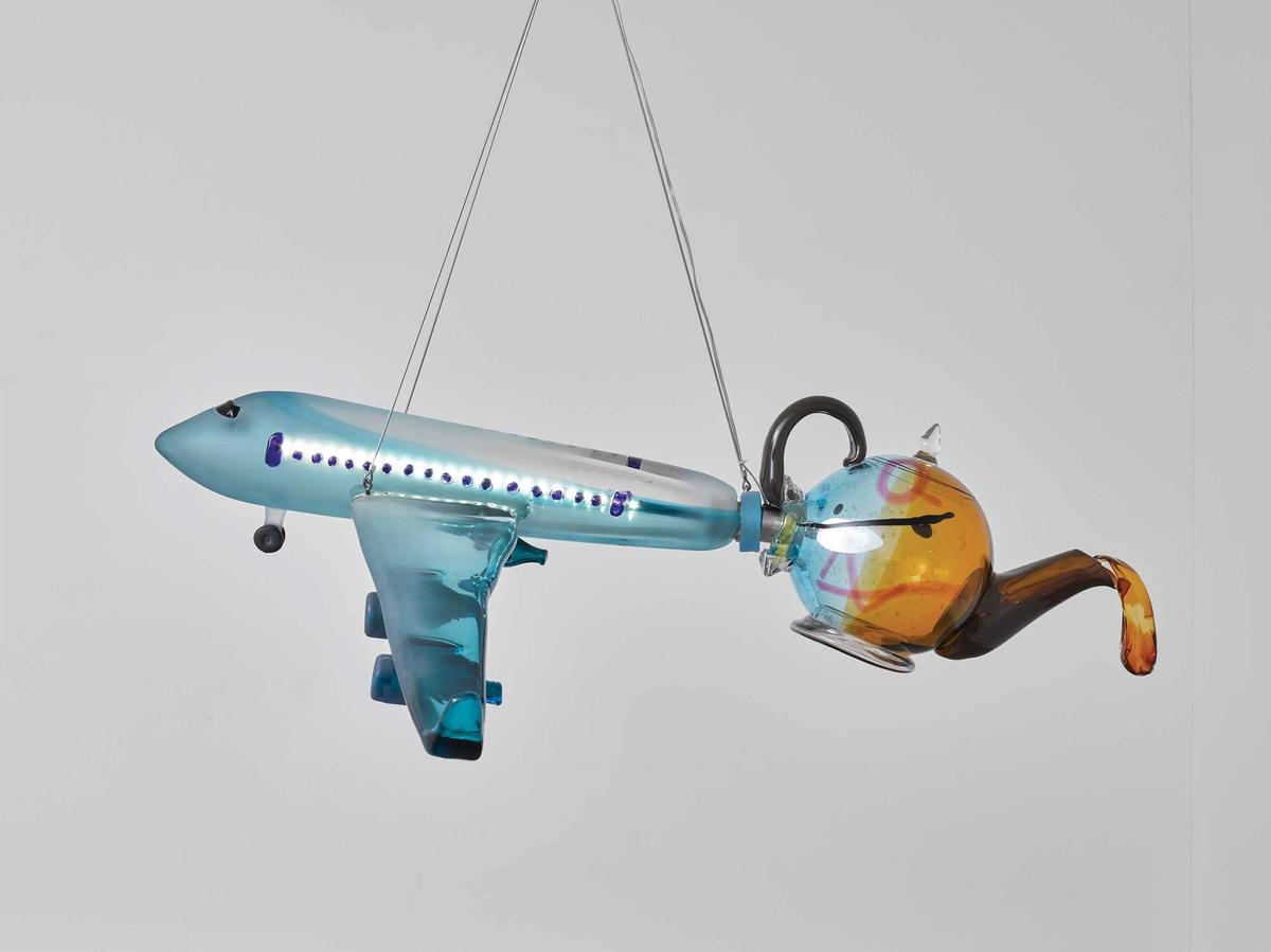 Laure Prouvost’s Airplane teapot, chandelier (2019), a Murano glass work inspired by the artist’s grandmother
© Laure Prouvost. Courtesy of Lisson Gallery