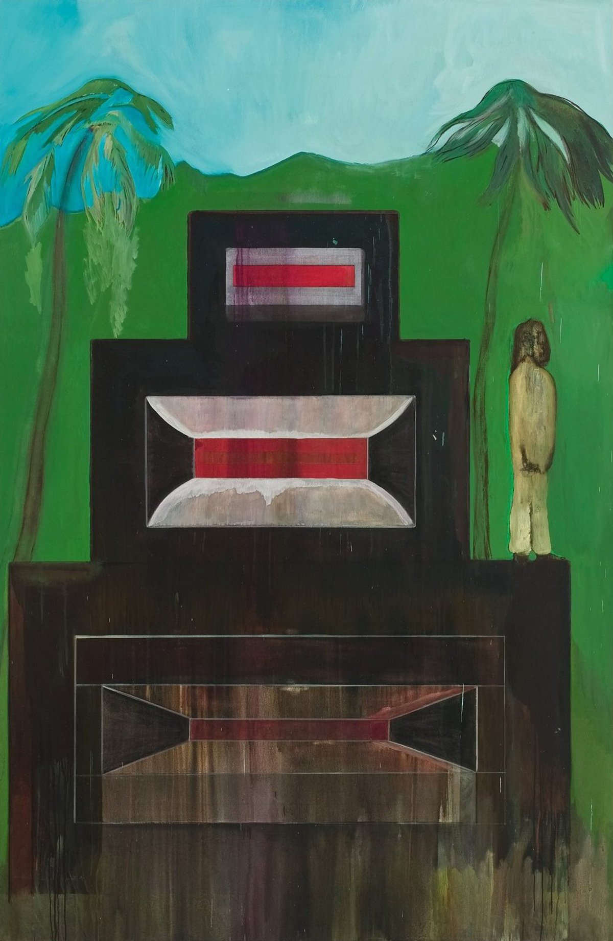 Peter Doig’s Maracas (2002-08), whose seemingly abstract-looking geometric shapes are in fact stacked speakers, which the artist encountered in Trinidad © the artist