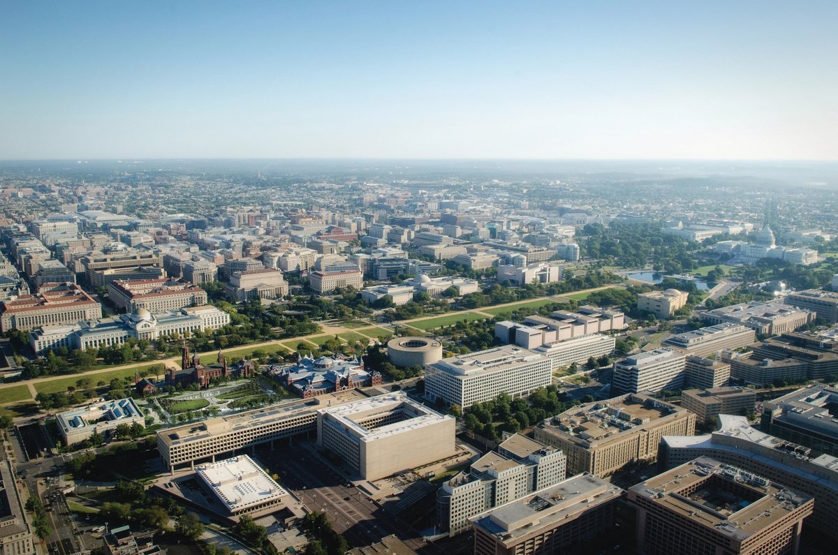An aerial view of the National Mall in Washington, DC. Sites there are being considered for new museums devoted to Latino culture and women's history, but space is at a premium Courtesy of the Smithsonian Institution