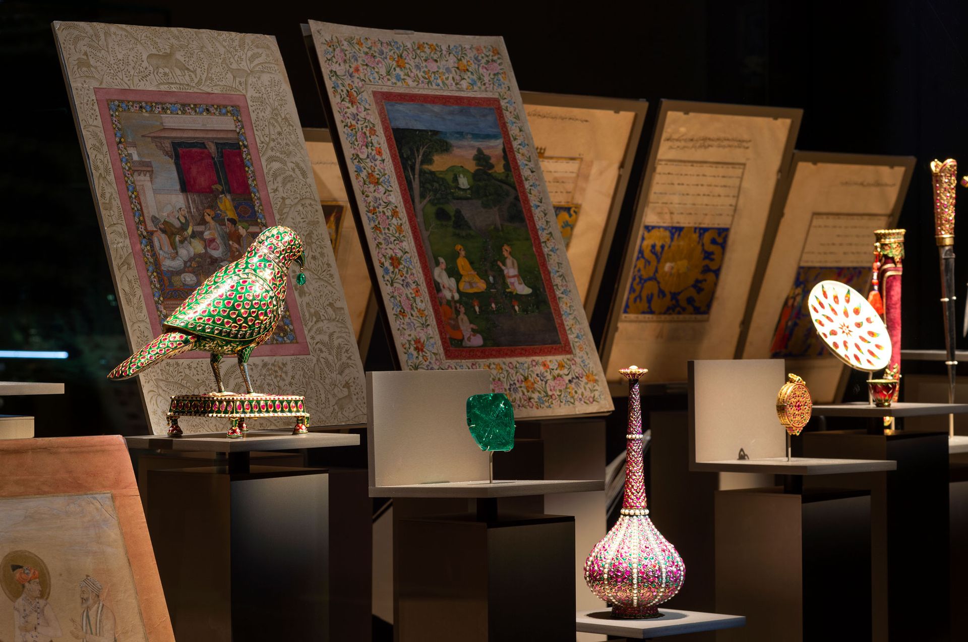 An installation view of the Masterpieces of the Arts of Islam exhibition, drawn from the Al Thani collection © The Al Thani Collection 2021. Photo: Marc Domage
