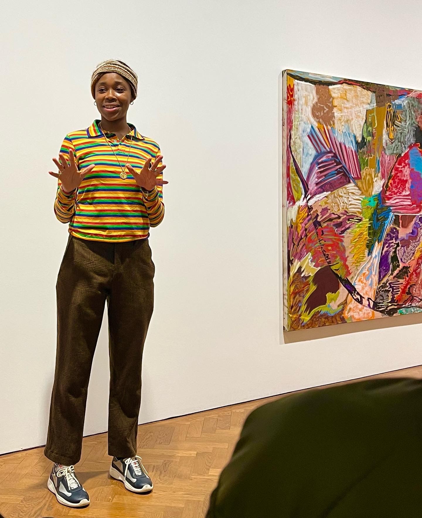 Rachel Jones at the finissage of SMIIILLLLEEEE, Thaddaeus Ropac, London. Photo: Louisa Buck