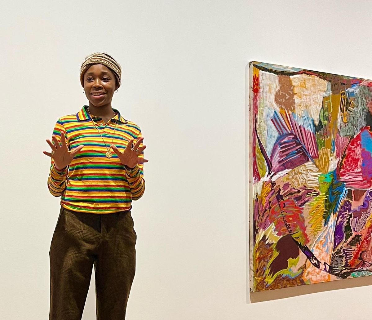 Rachel Jones at the finissage of SMIIILLLLEEEE, Thaddaeus Ropac, London. Photo: Louisa Buck