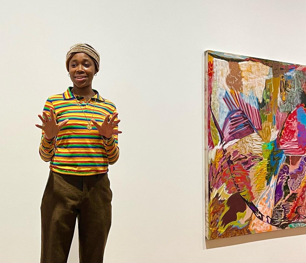 Rachel Jones at the finissage of SMIIILLLLEEEE, Thaddaeus Ropac, London. Photo: Louisa Buck