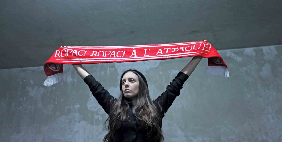 Aurore Le Duc uses football merchandise dedicated to art galleries—Thaddaeus Ropac, in this case—in her Supporters de galeries series (2015-present) Aurore Le Duc, Courtesy the artist