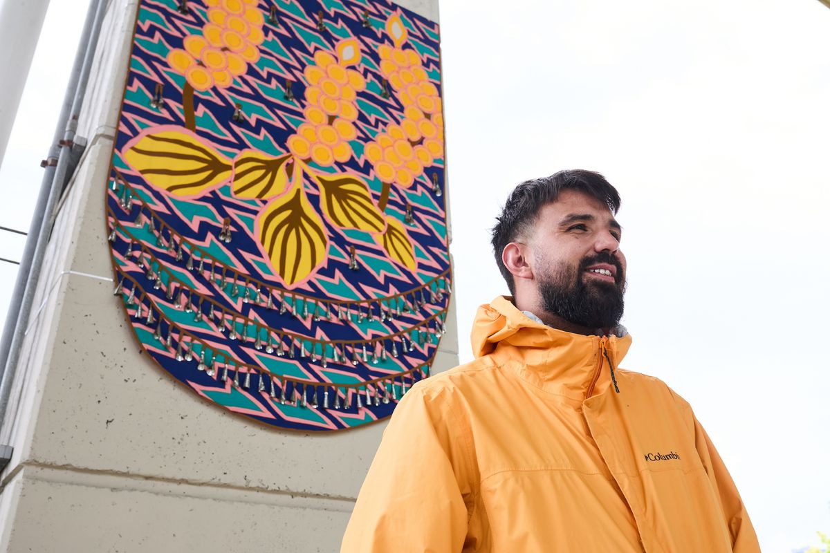 Nico Williams with one of his Tracings (2024) installations at The Bentway Photo by Samuel Engelking, courtesy The Bentway