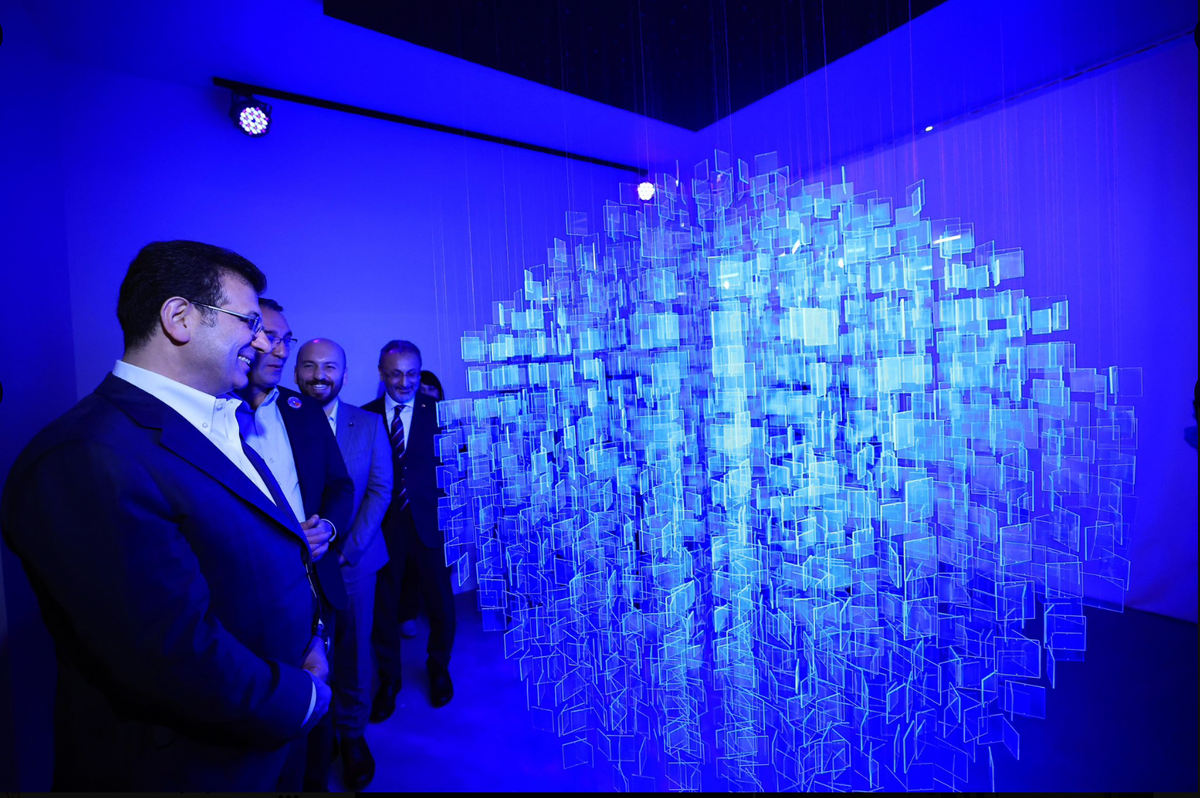 Ekrem İmamoğlu at the opening of The Dynamic Eye: Beyond Op and Kinetic Art exhibition at Artİstanbul Feshane Image: Ekrem İmamoğlu/X