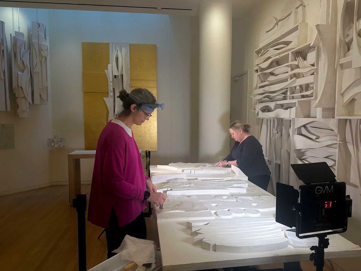 Operating room: the conservators Martha Singer and Jean Dommermuth treat damage to Louise Nevelson’s painted sculptures, created for the Chapel of the Good Shepherd inside St Peter’s Lutheran Church, New York City

Courtesy Nevelson Chapel Restoration Process, 2024
