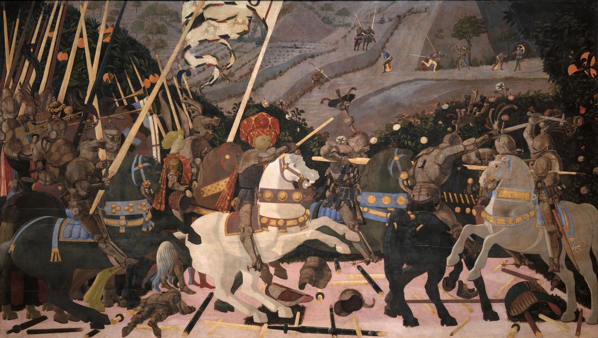 Paolo Uccello’s Battle of San Romano (1438-40) puts Niccolò da Tolentino, a fighter renowned for his recklessness, centre stage © National Gallery London