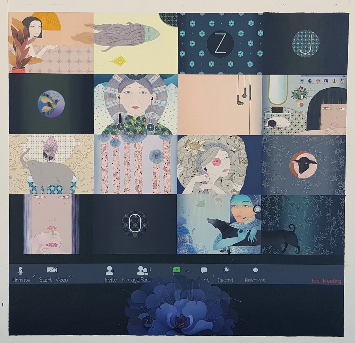 Uuriintuya Dagvasambuu, Zoom meeting, 2021, acrylic on canvas Courtesy Sapar Contemporary and the artist