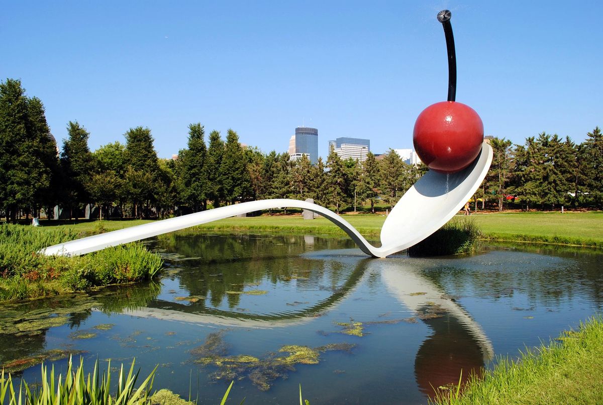 Claes Oldenburg and Coosje van Bruggen's Spoonbridge and Cherry (1985-88) in the Minneapolis Sculpture Garden Artwork © Claes Oldenburg and Coosje van Bruggen, photo by Bob B. Brown, via Flickr