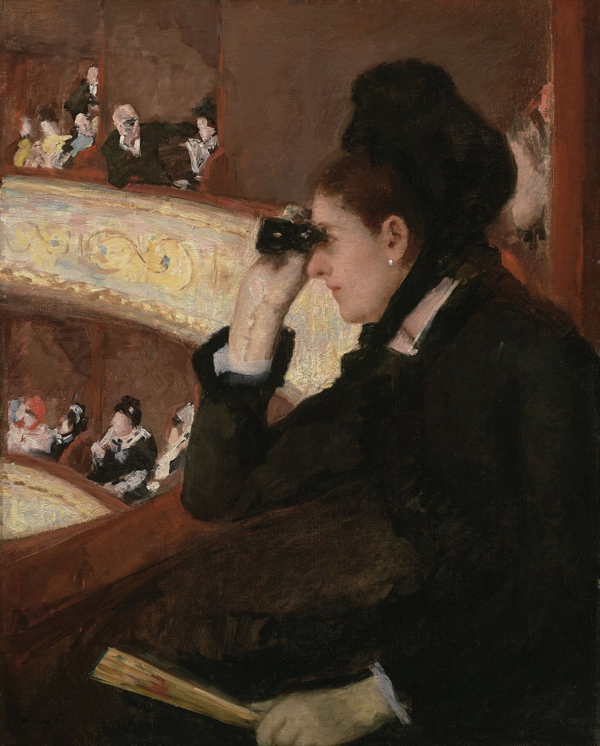 In the Loge (1878) by Mary Cassatt. The book highlights women artists who have often been sidelined in the past