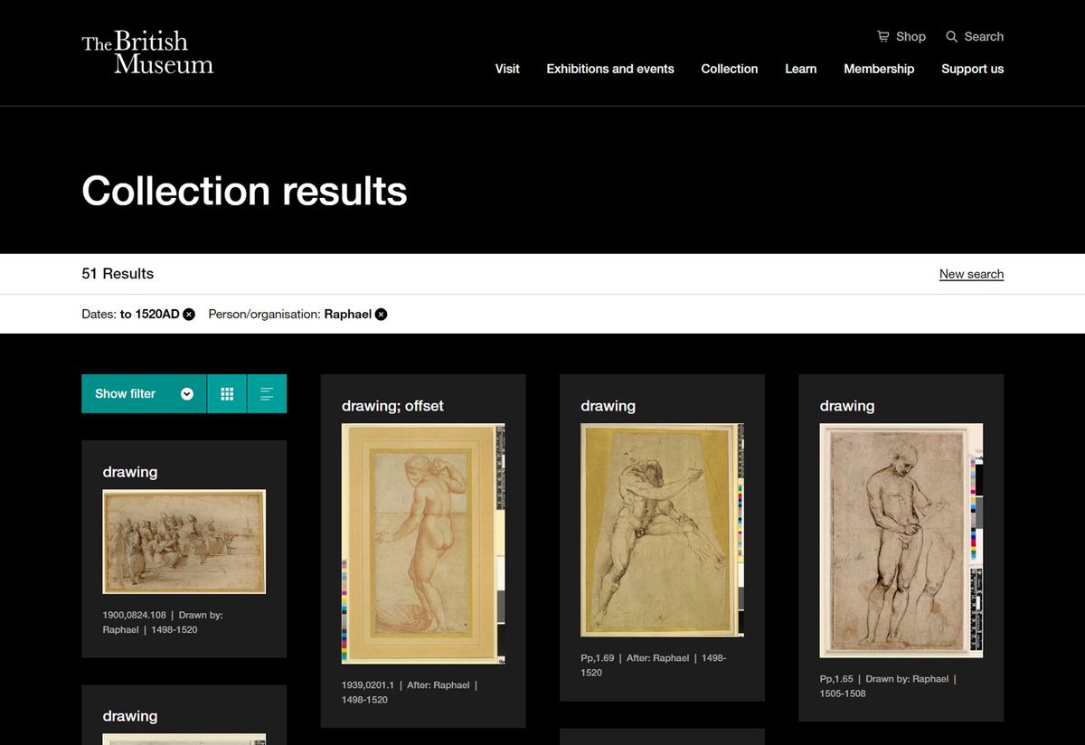 An example of the recently revamped results page of the British Museum Collection Online © The Trustees of the British Museum