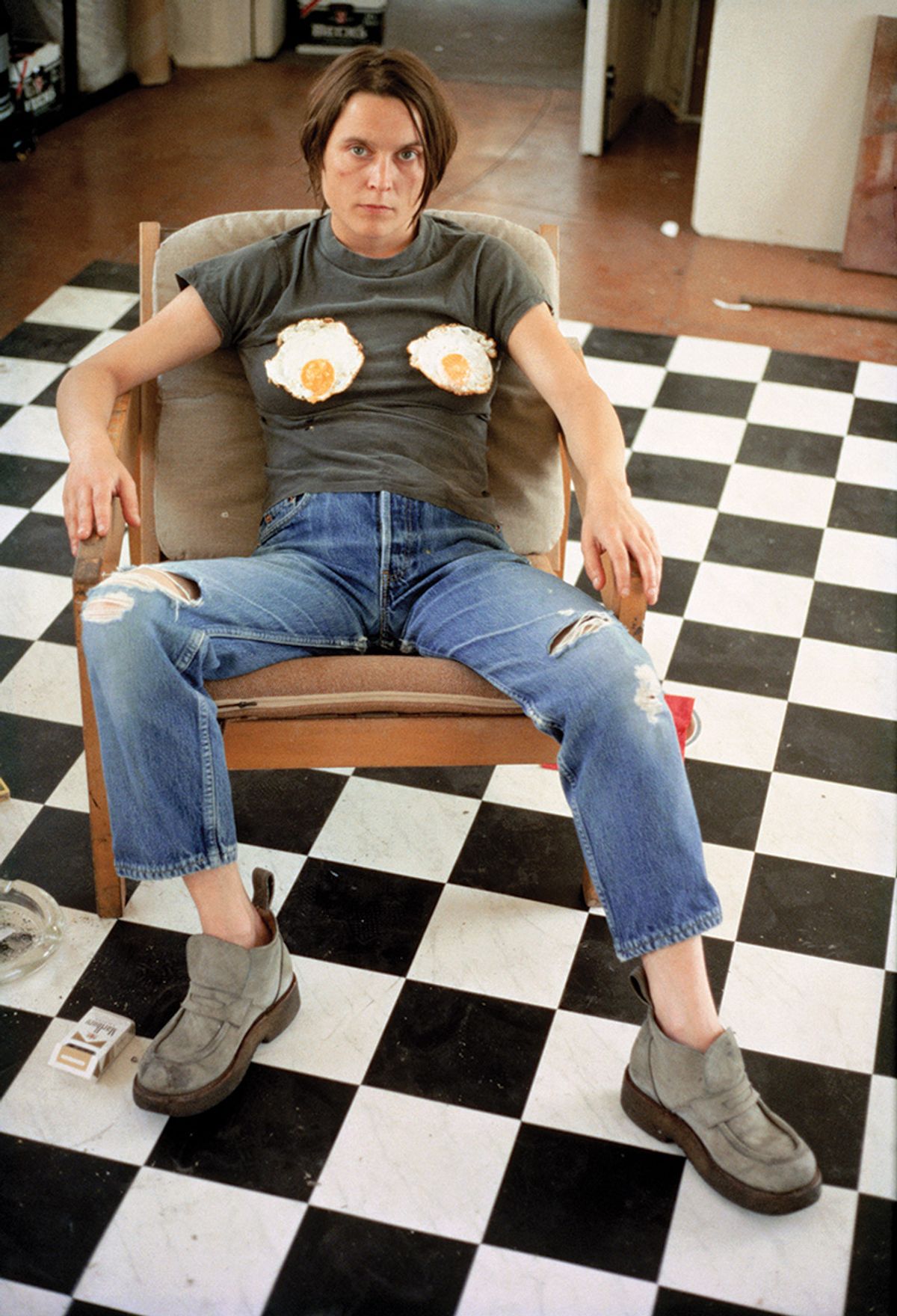An eggcellent choice of clothing: Sarah Lucas’s Self-portrait with Fried Eggs (1996) Photo: © Sarah Lucas; courtesy Sadie Coles HQ, London
