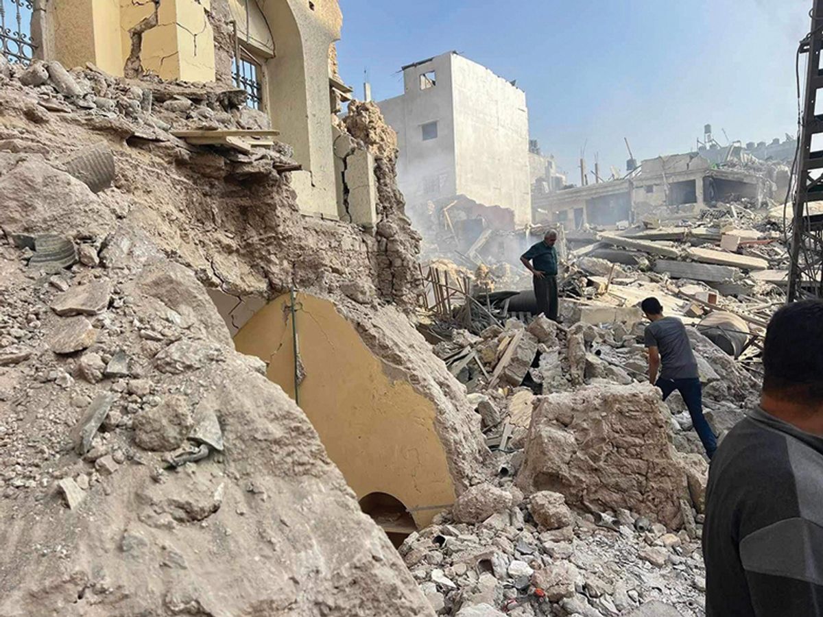 The Shuja’iyya neighbourhood has been severely damaged. It is where the Ibn Uthman Mosque, dating back to the 15th century and thought to be the burial site for the prophet Muhammad’s great-grandfather, was reportedly hit in a strike Photo: Heritage for Peace