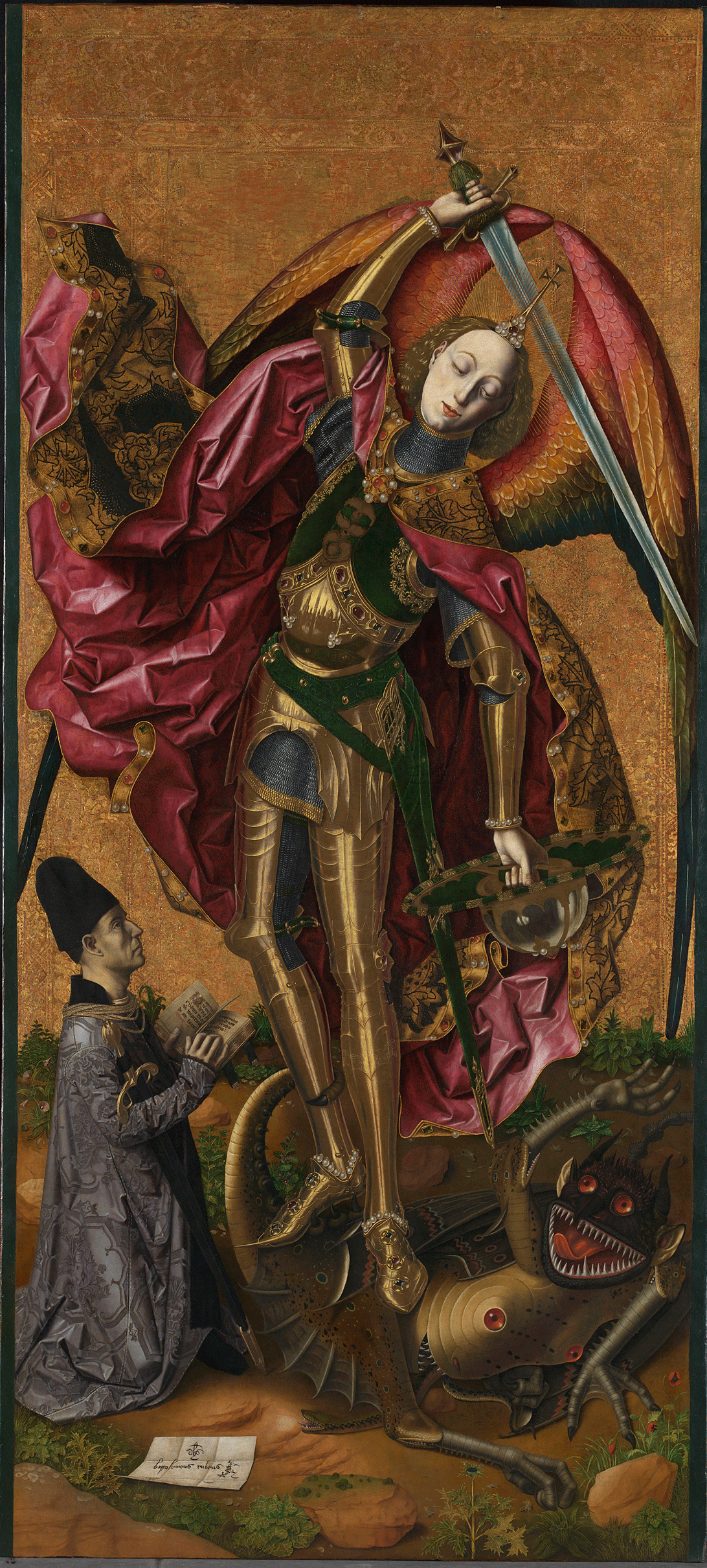 Bartolomé Bermejo's Saint Michael triumphant over the Devil with the Donor Antoni Joan (1468) © The National Gallery, London