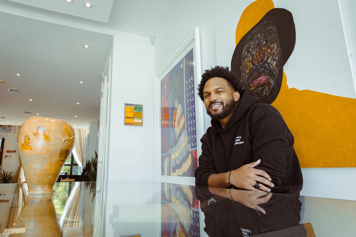 Kickstarter chief executive Everette Taylor began collecting art just six
years ago; his collection includes works by Lina Iris Viktor and Amoako Boafo Photo © Kolin Mendez Photography for Artnoir