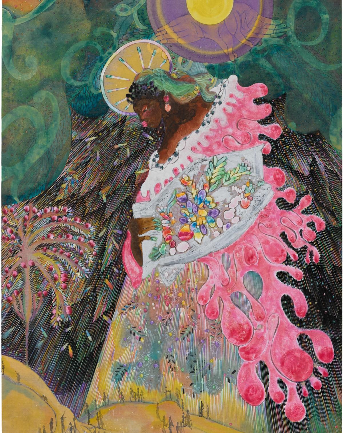 Chris Ofili, Saint Laure (2026)
Photo: Jack Hems. © Chris Ofili. Courtesy the artist and Victoria Miro