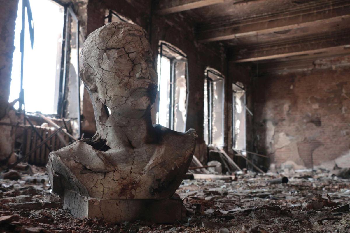 Cultural casualty: Mariupol’s Museum of Local Lore was almost entirely destroyed by Russian bombing during the 2022 siege of the city

© Associated Press/Alamy Stock Photo


