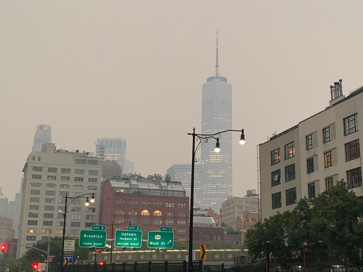A view of the World Trade Center in Manhattan amid the wildfire smoke. The Art Newspaper