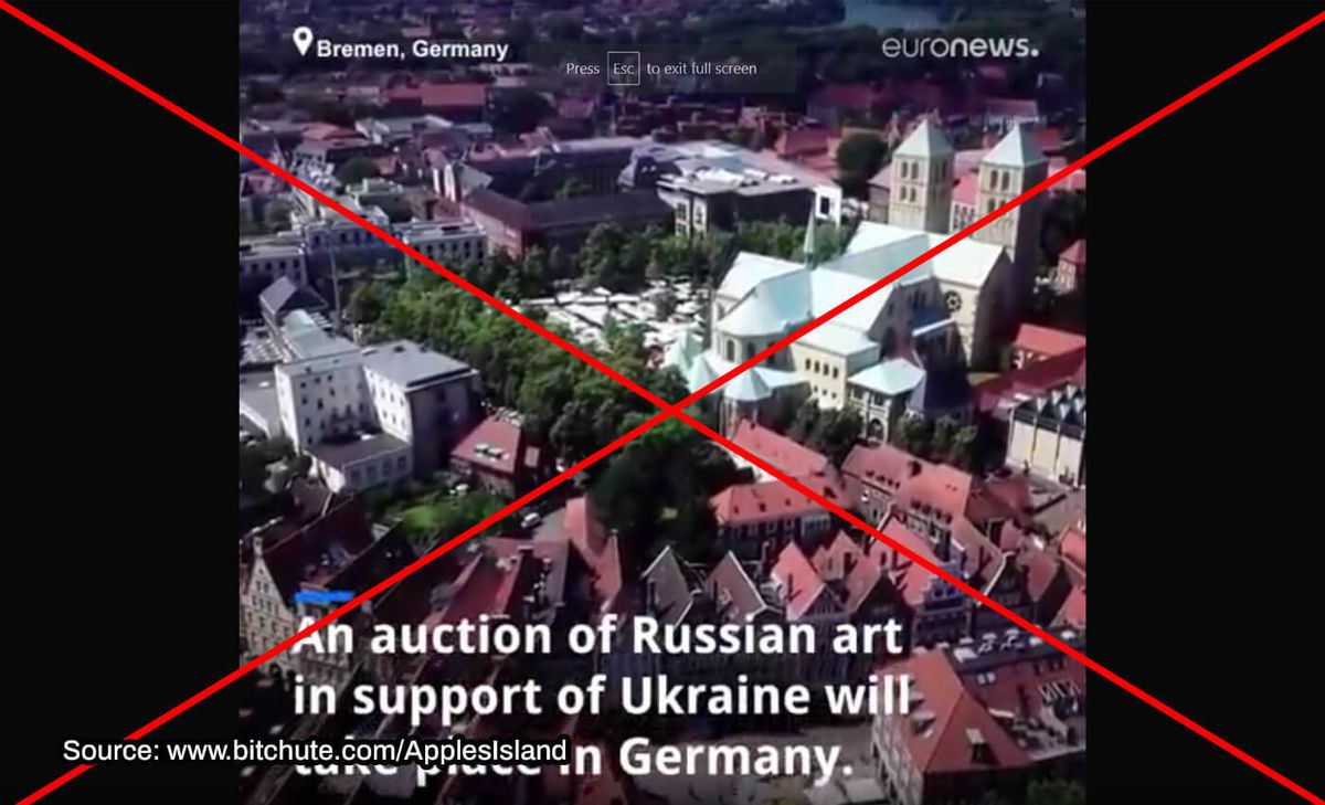 A screenshot of the video that falsely claims Bolland & Marotz auction house will sell, and then destroy, Russian art.