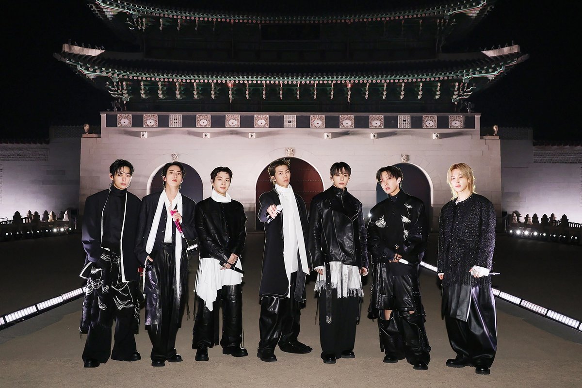 Jin, Suga, J-Hope, RM, Jimin, V and Jung Kook of the K-pop band BTS performing their Arirang concert at Gwanghwa-mun main street in Seoul, South Korea on 21 March 2026. Photo: BIGHIT / Netflix / Handout via Sipa USA
